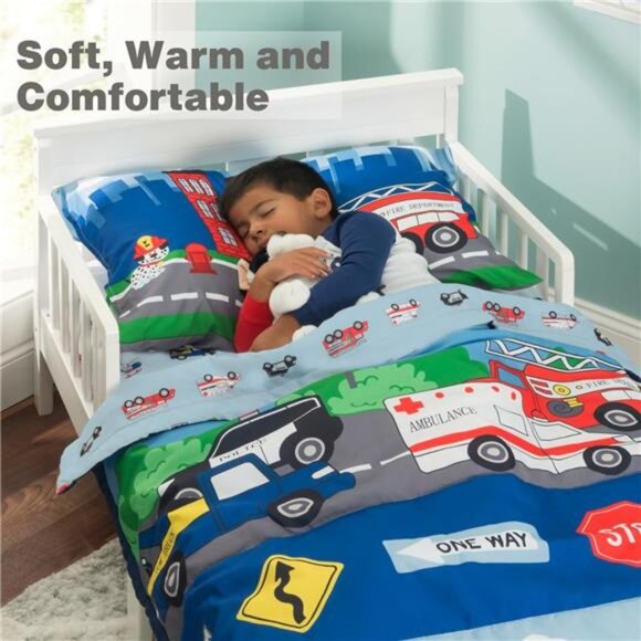 KIDS 4 Piece Toddler Bedding Set -Fire and Police Rescue- Includes - Picture 3 of 7
